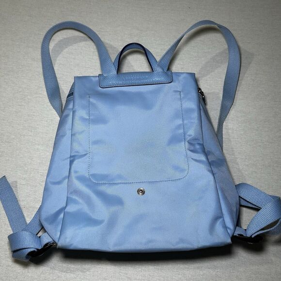Longchamp le Pliage Club Nylon Backpack In Light Blue Corners Intact Minor Wear - Picture 3 of 12
